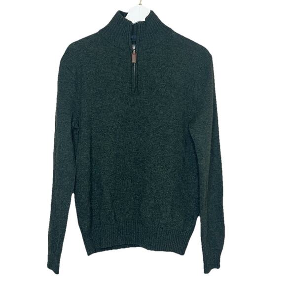 J Crew Lambs Wool Sweater Mens M Green Quarter Zip Stretch Pullover Mock Neck - Picture 1 of 7